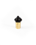 Brass and black valve stem cap on a white background
