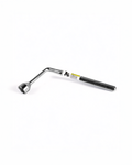 Metal wrench with a curved head and handle on a white background